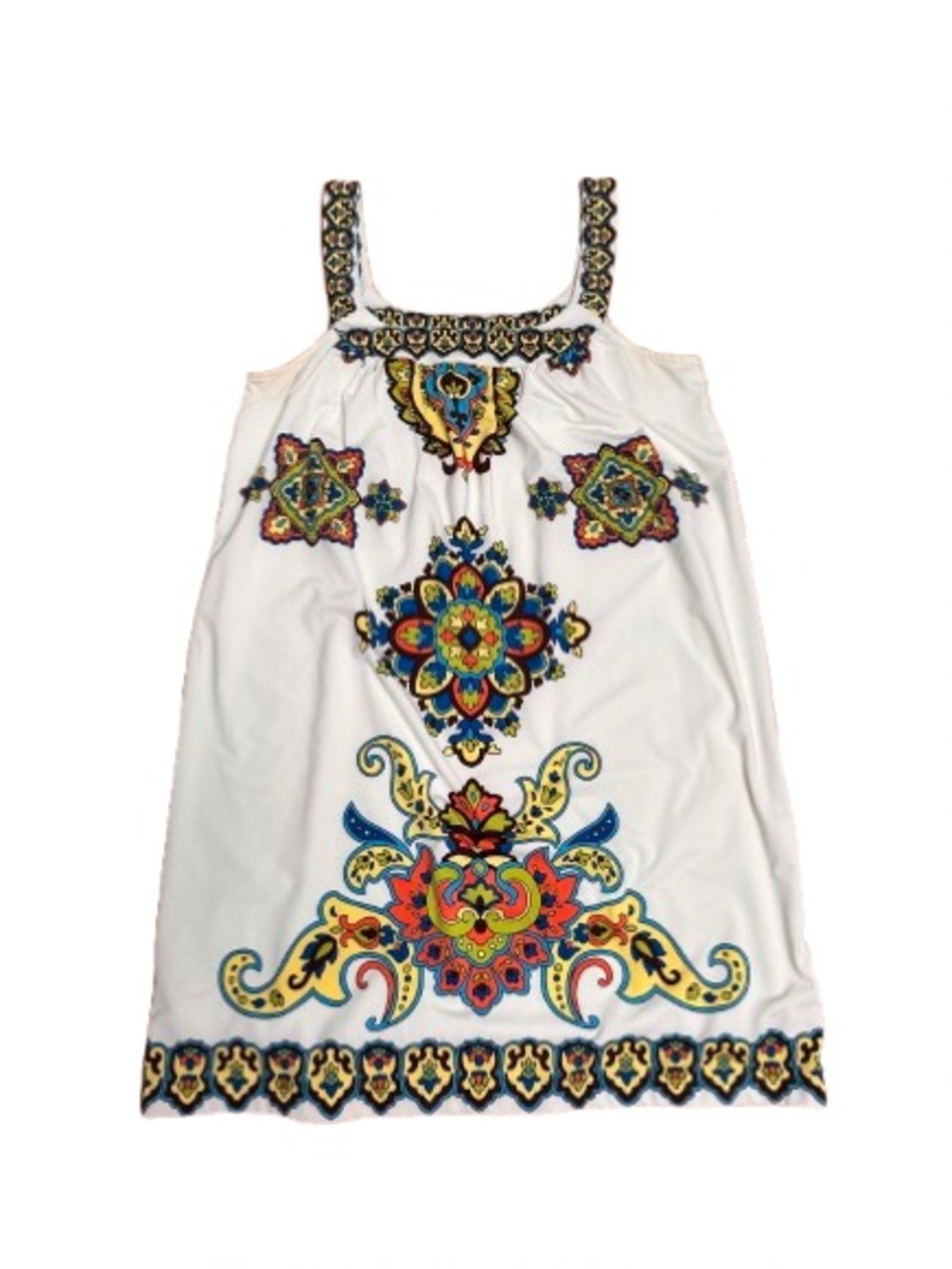INC International Concepts Cream Tank Dress with Multicolor Medallions